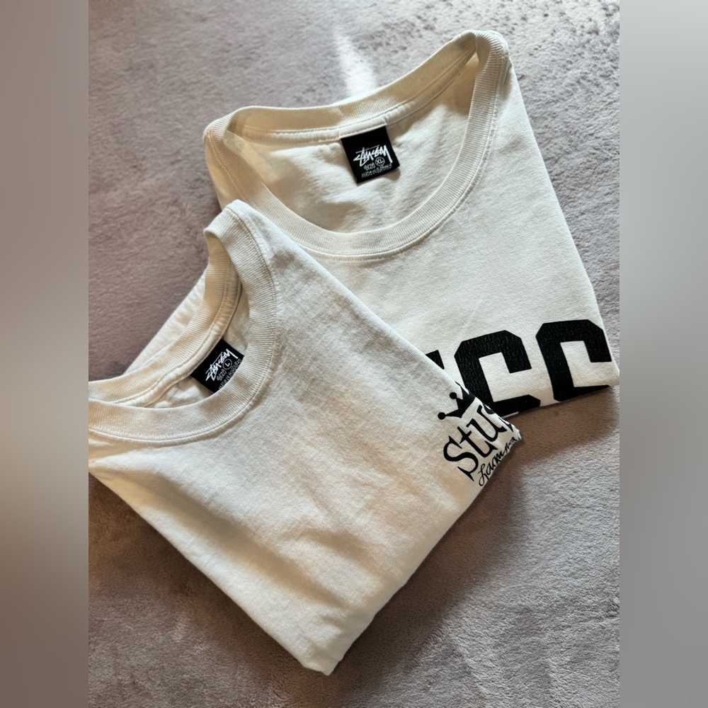 Stussy Cream Graphic Tees (2 Shirts) – Men’s L & XL
